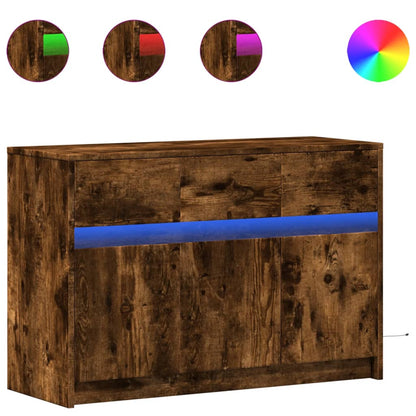 TV Cabinet with LED Smoked Oak 91x34x61 cm Engineered Wood