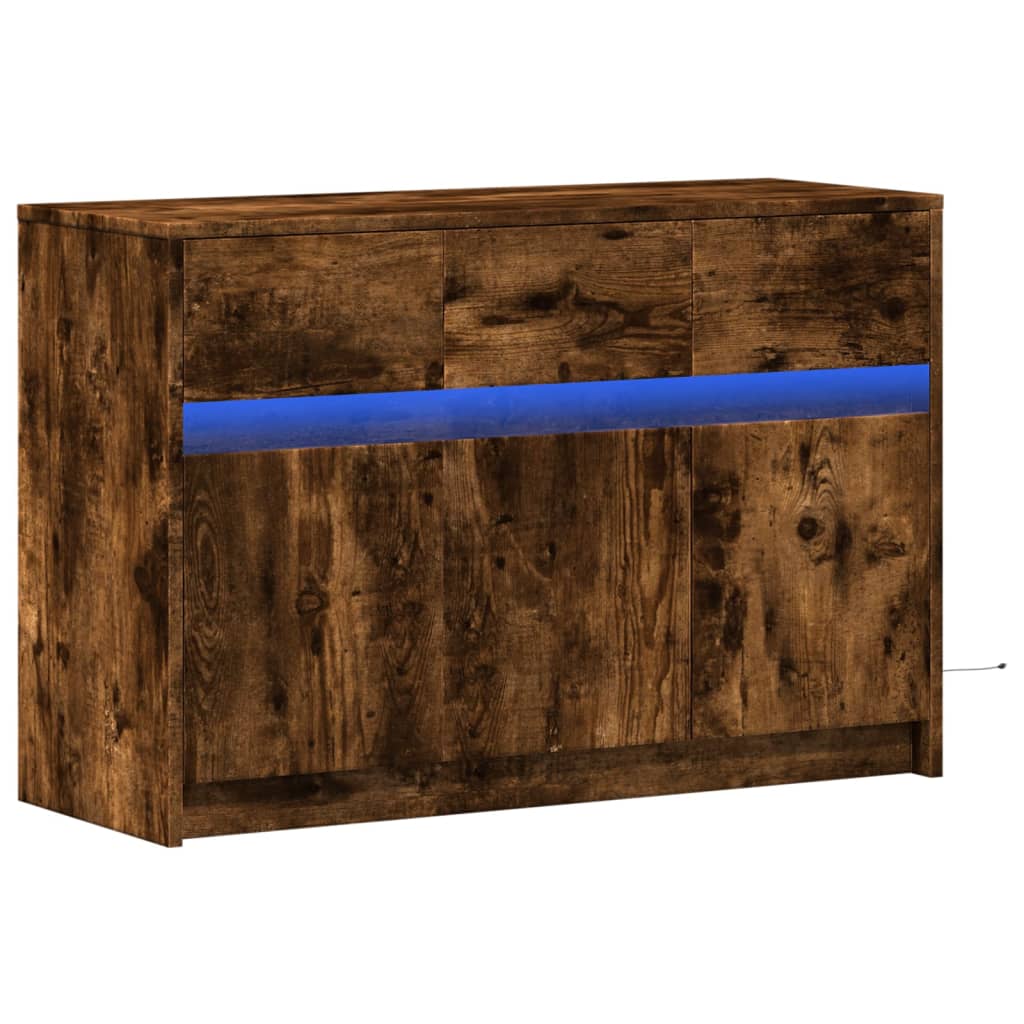 TV Cabinet with LED Smoked Oak 91x34x61 cm Engineered Wood