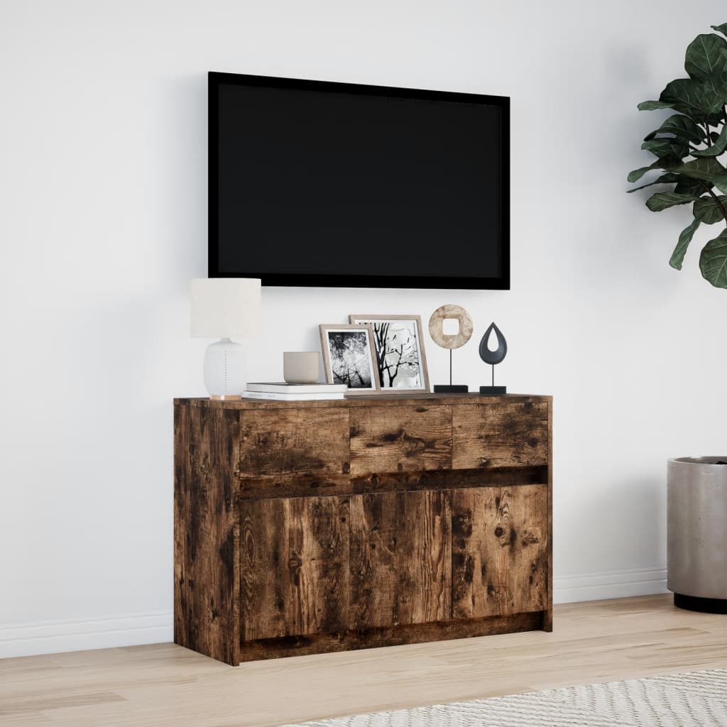 TV Cabinet with LED Smoked Oak 91x34x61 cm Engineered Wood