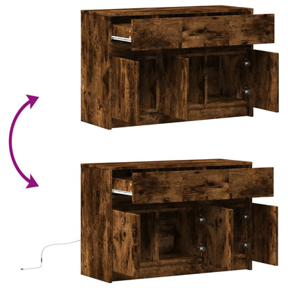 TV Cabinet with LED Smoked Oak 91x34x61 cm Engineered Wood