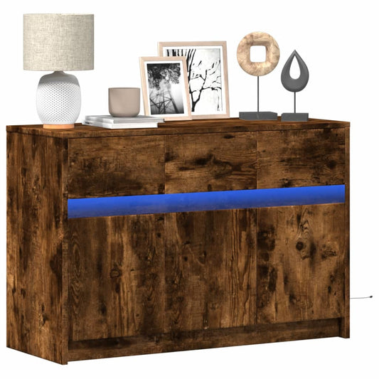 TV Cabinet with LED Smoked Oak 91x34x61 cm Engineered Wood
