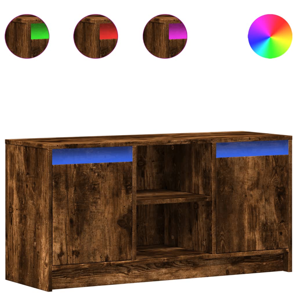 TV Cabinet with LED Smoked Oak 100x34x50 cm Engineered Wood