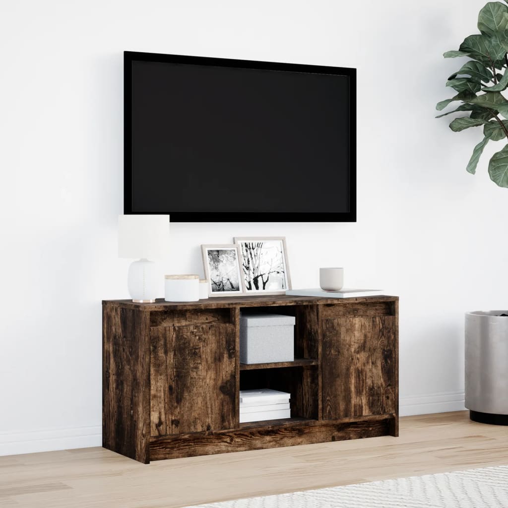 TV Cabinet with LED Smoked Oak 100x34x50 cm Engineered Wood