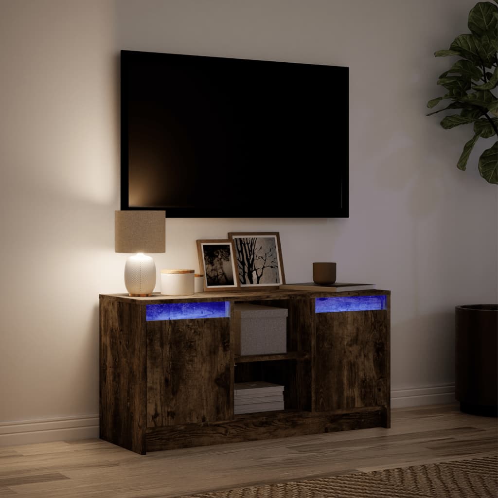 TV Cabinet with LED Smoked Oak 100x34x50 cm Engineered Wood