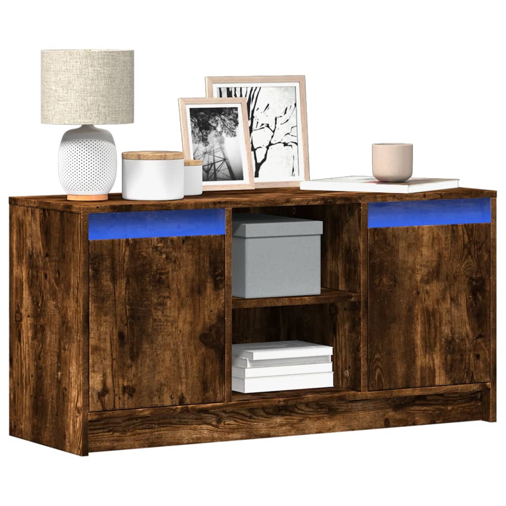 TV Cabinet with LED Smoked Oak 100x34x50 cm Engineered Wood