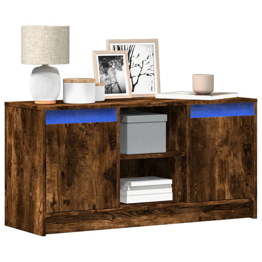 TV Cabinet with LED Smoked Oak 100x34x50 cm Engineered Wood