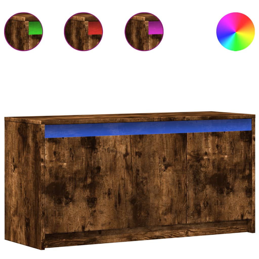 TV Cabinet with LED Smoked Oak 100x34x50 cm Engineered Wood