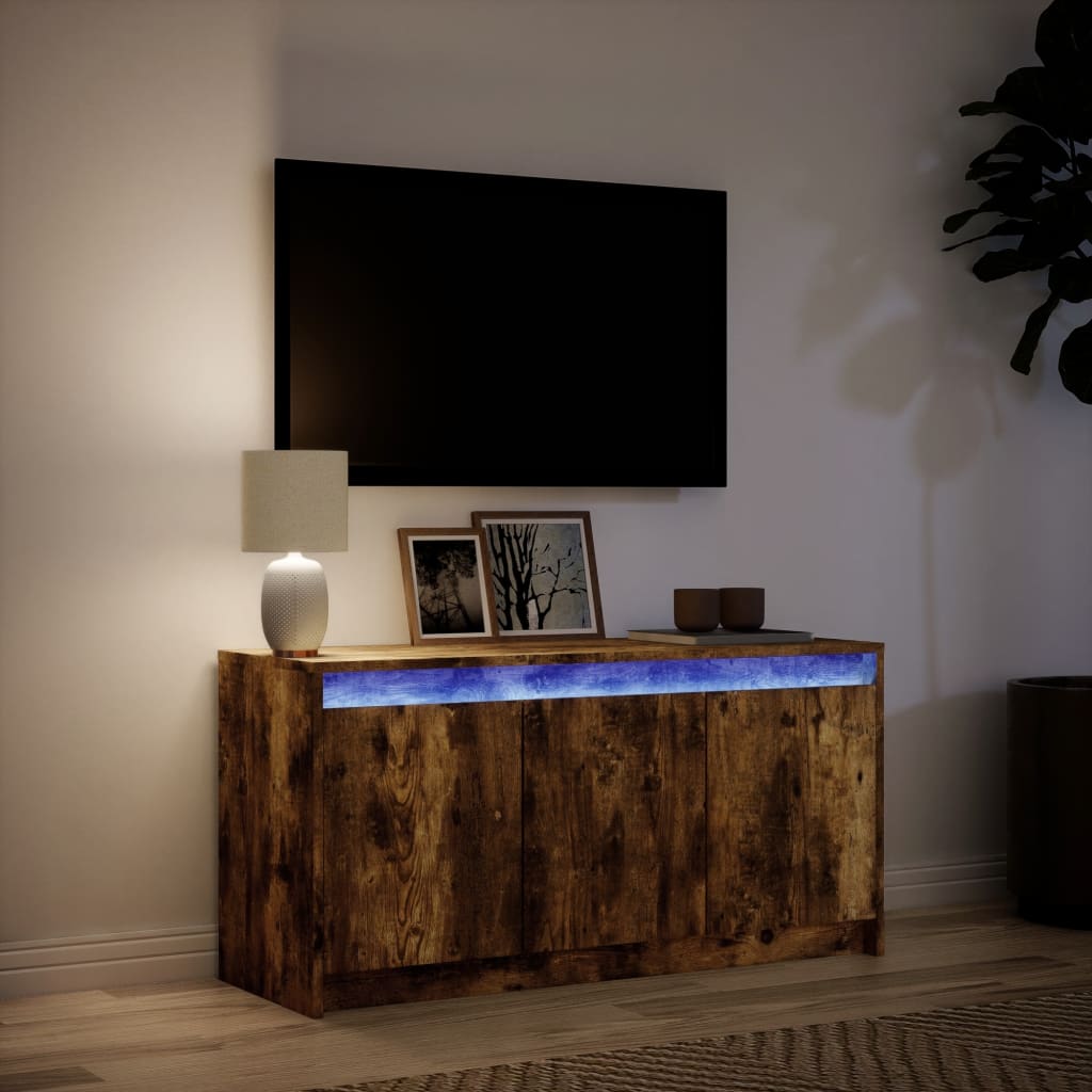 TV Cabinet with LED Smoked Oak 100x34x50 cm Engineered Wood