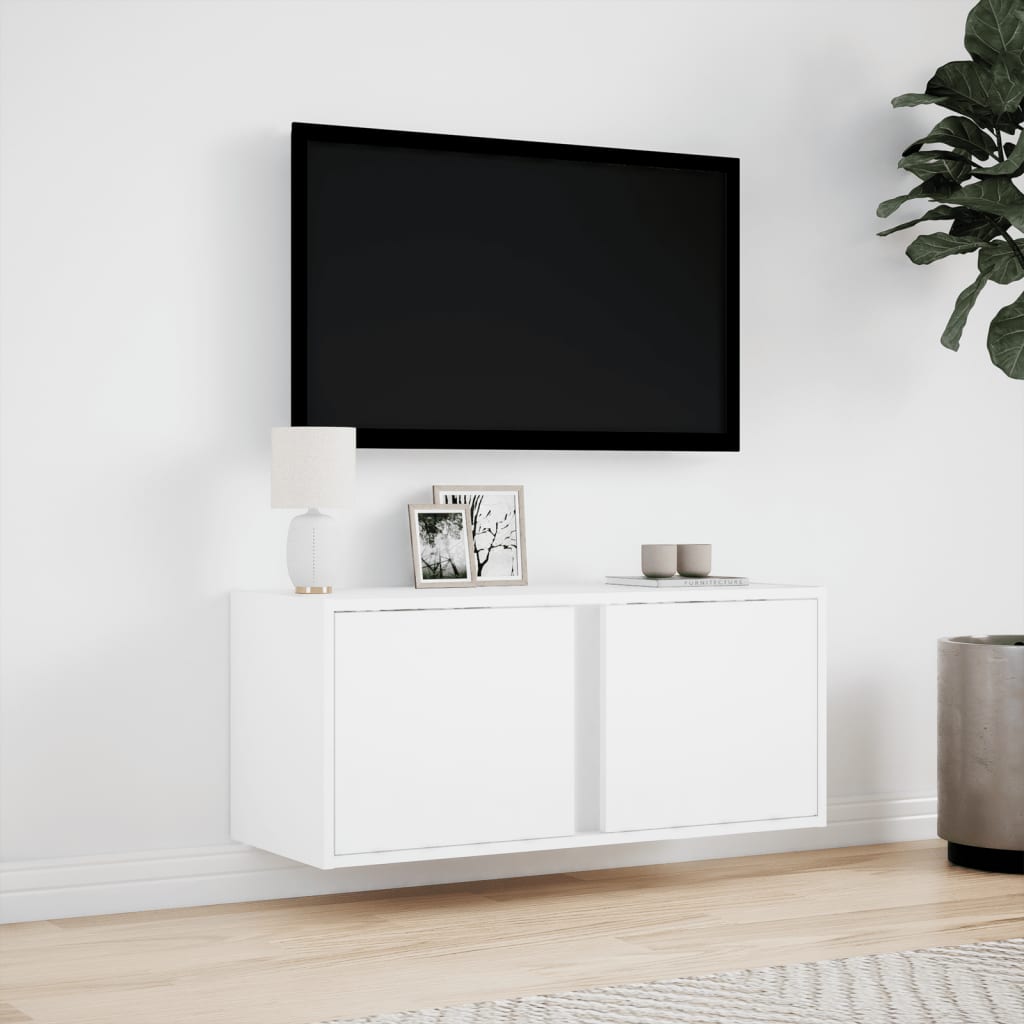TV Wall Cabinet with LED Lights White 80x31x35 cm