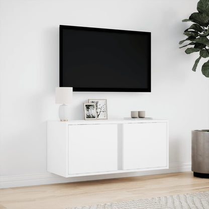 TV Wall Cabinet with LED Lights White 80x31x35 cm
