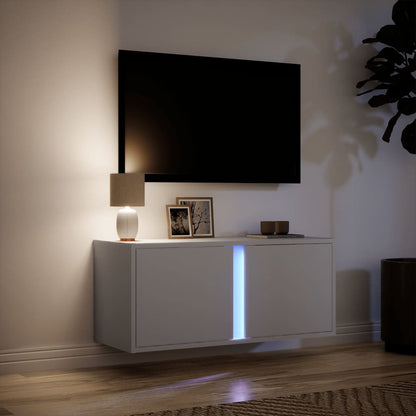 TV Wall Cabinet with LED Lights White 80x31x35 cm