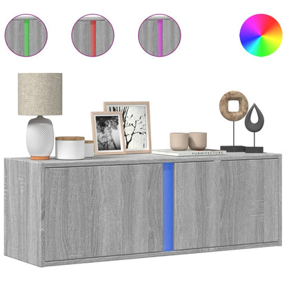 TV Wall Cabinet with LED Lights Grey Sonoma 100x31x35 cm