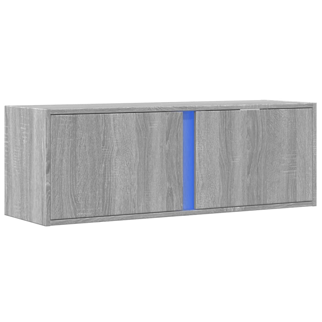 TV Wall Cabinet with LED Lights Grey Sonoma 100x31x35 cm