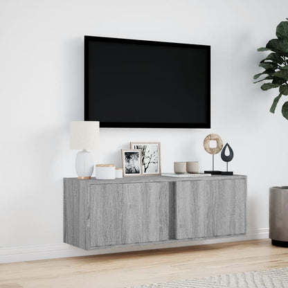 TV Wall Cabinet with LED Lights Grey Sonoma 100x31x35 cm