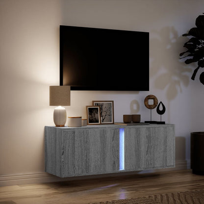 TV Wall Cabinet with LED Lights Grey Sonoma 100x31x35 cm