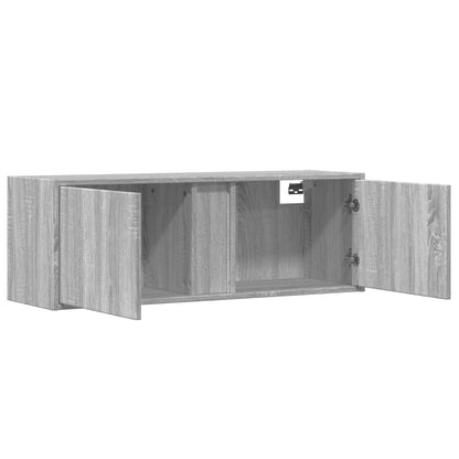 TV Wall Cabinet with LED Lights Grey Sonoma 100x31x35 cm