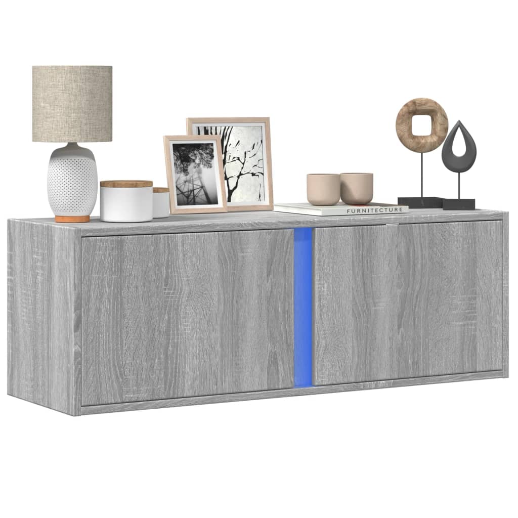 TV Wall Cabinet with LED Lights Grey Sonoma 100x31x35 cm