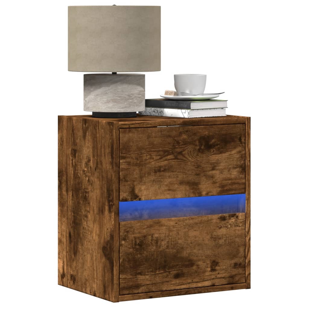 TV Wall Cabinet with LED Lights Smoked Oak 41x31x45 cm