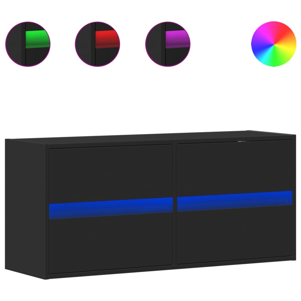 TV Wall Cabinet with LED Lights Black 100x31x45 cm