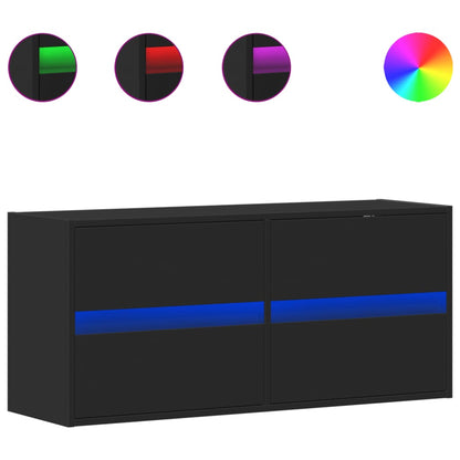 TV Wall Cabinet with LED Lights Black 100x31x45 cm