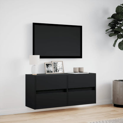 TV Wall Cabinet with LED Lights Black 100x31x45 cm