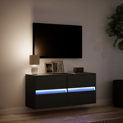 TV Wall Cabinet with LED Lights Black 100x31x45 cm