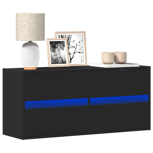 TV Wall Cabinet with LED Lights Black 100x31x45 cm