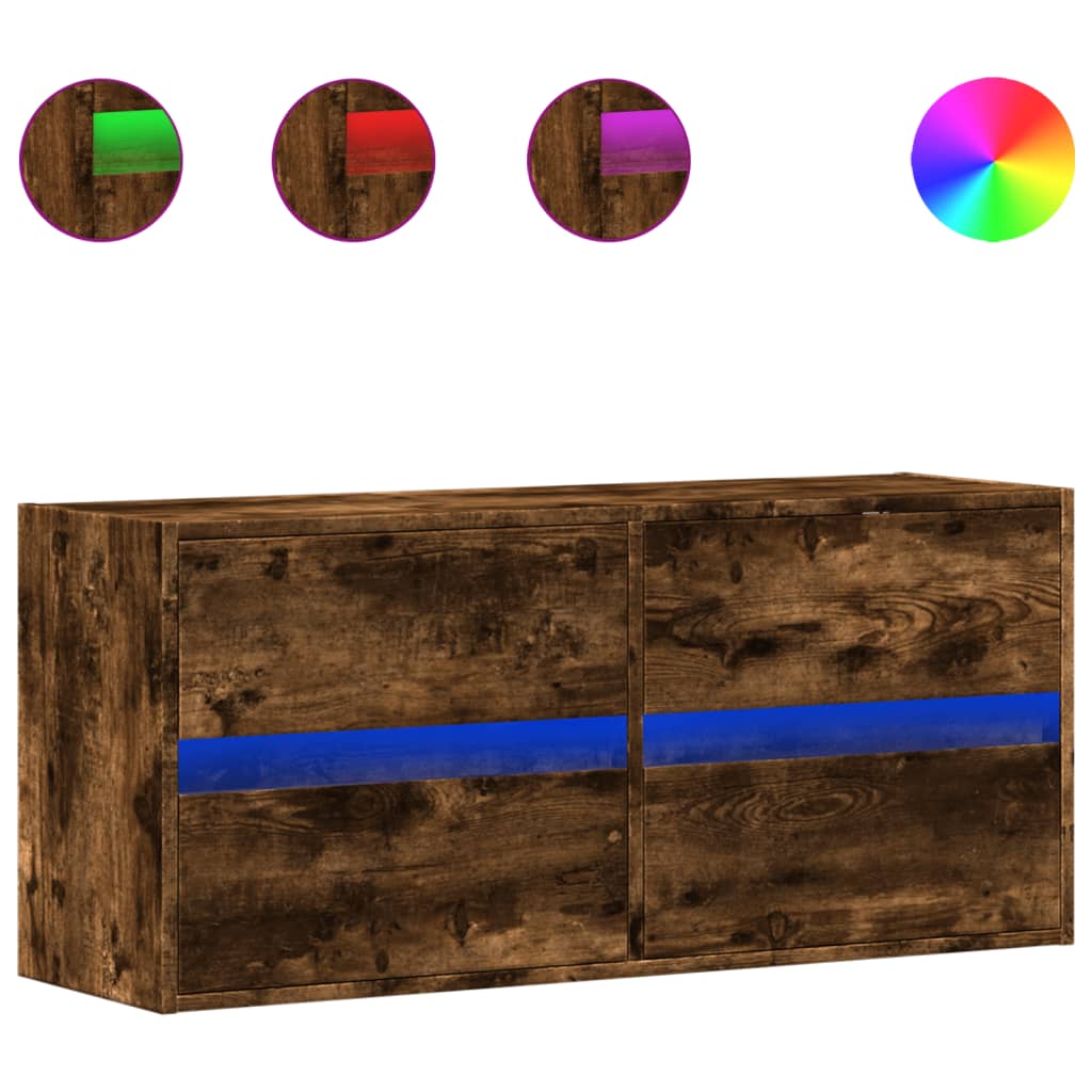 TV Wall Cabinet with LED Lights Smoked Oak 100x31x45 cm