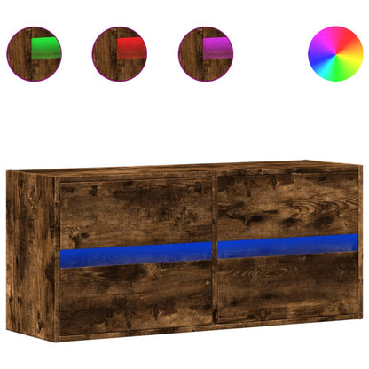 TV Wall Cabinet with LED Lights Smoked Oak 100x31x45 cm