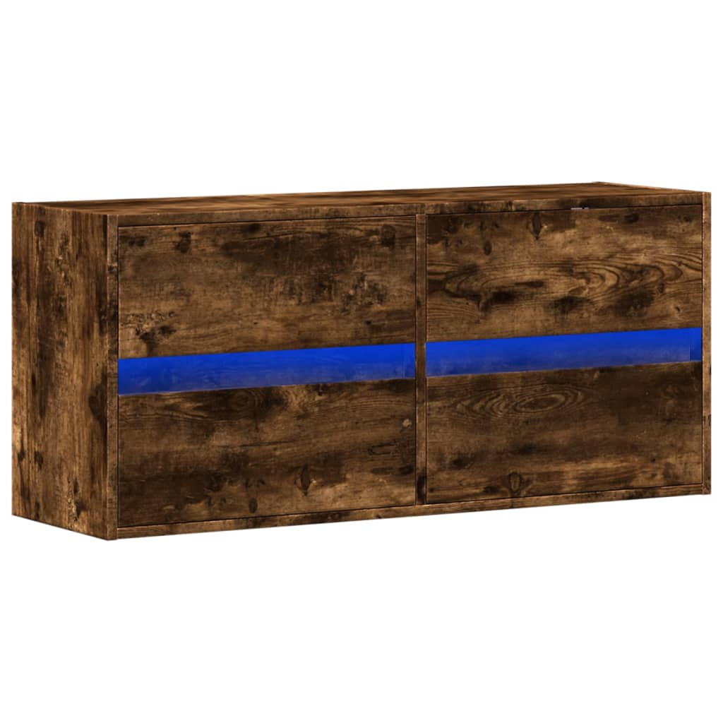 TV Wall Cabinet with LED Lights Smoked Oak 100x31x45 cm