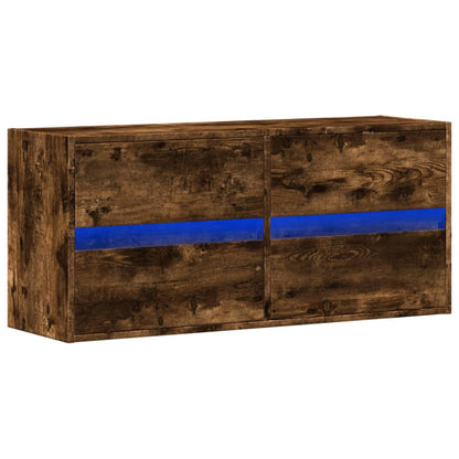 TV Wall Cabinet with LED Lights Smoked Oak 100x31x45 cm