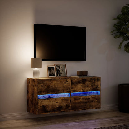 TV Wall Cabinet with LED Lights Smoked Oak 100x31x45 cm