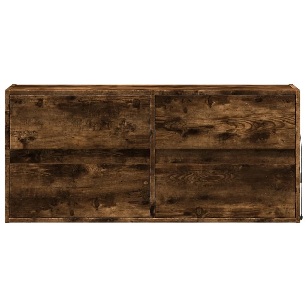 TV Wall Cabinet with LED Lights Smoked Oak 100x31x45 cm
