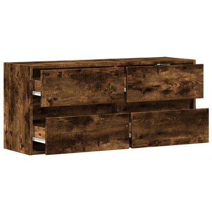 TV Wall Cabinet with LED Lights Smoked Oak 100x31x45 cm