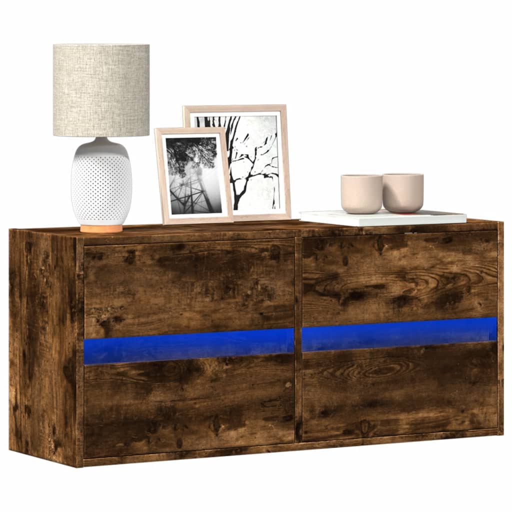 TV Wall Cabinet with LED Lights Smoked Oak 100x31x45 cm