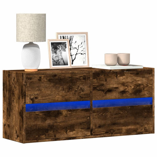 TV Wall Cabinet with LED Lights Smoked Oak 100x31x45 cm
