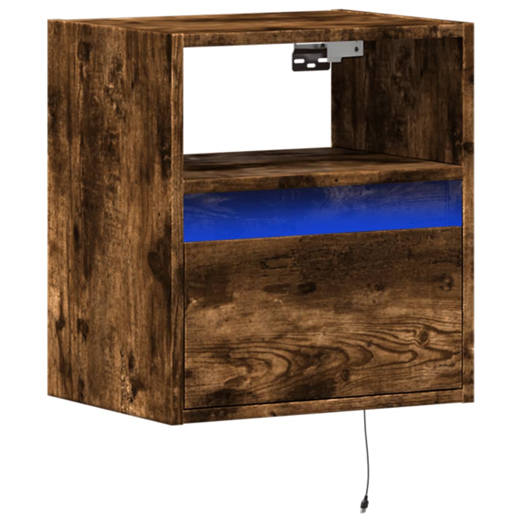 TV Wall Cabinet with LED Lights Smoked Oak 41x31x45 cm