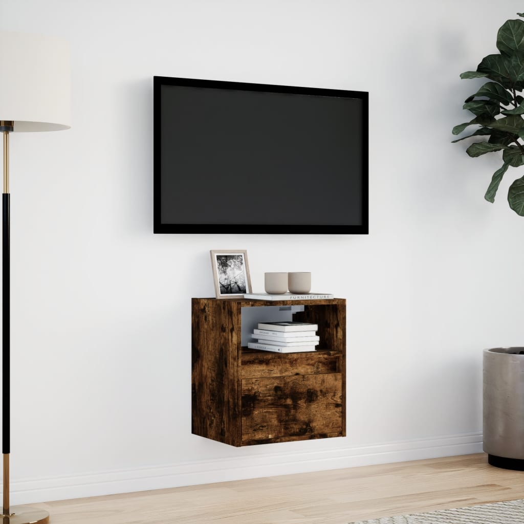 TV Wall Cabinet with LED Lights Smoked Oak 41x31x45 cm