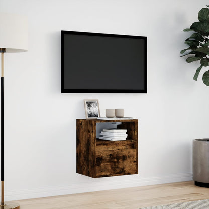 TV Wall Cabinet with LED Lights Smoked Oak 41x31x45 cm