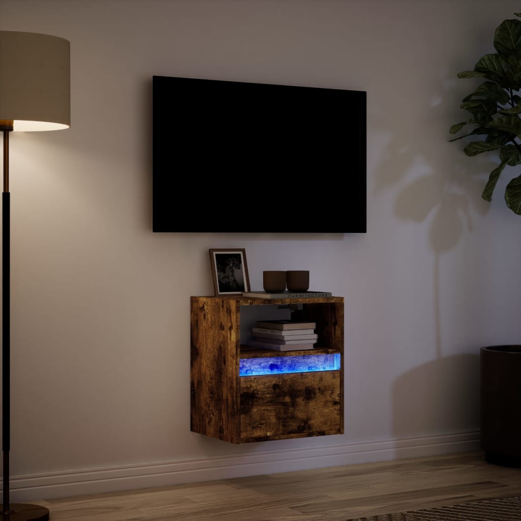 TV Wall Cabinet with LED Lights Smoked Oak 41x31x45 cm