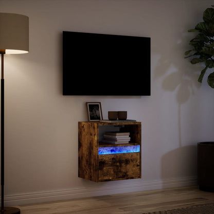 TV Wall Cabinet with LED Lights Smoked Oak 41x31x45 cm