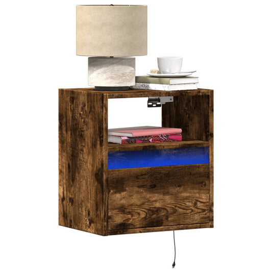 TV Wall Cabinet with LED Lights Smoked Oak 41x31x45 cm