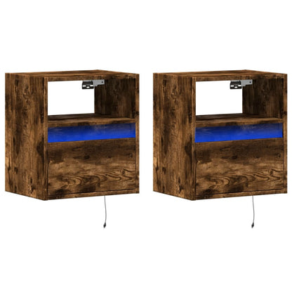 TV Wall Cabinets with LED Lights 2 pcs Smoked Oak 41x31x45 cm