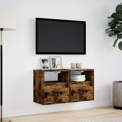 TV Wall Cabinets with LED Lights 2 pcs Smoked Oak 41x31x45 cm
