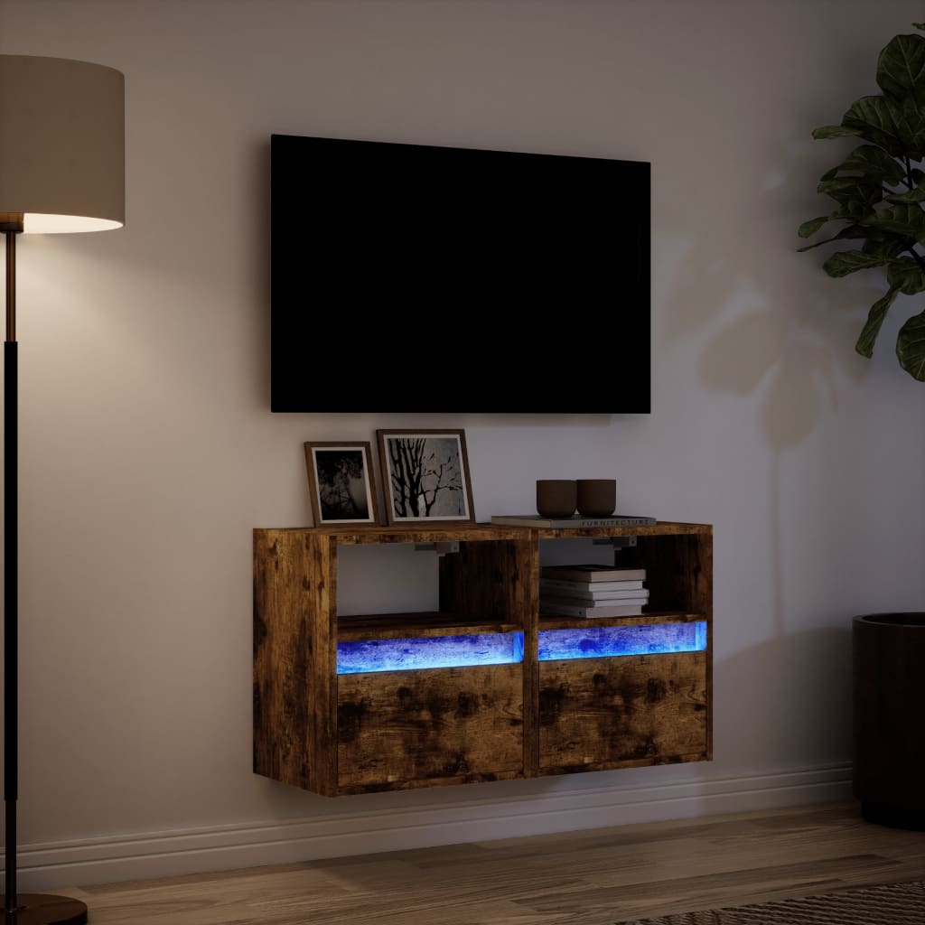 TV Wall Cabinets with LED Lights 2 pcs Smoked Oak 41x31x45 cm