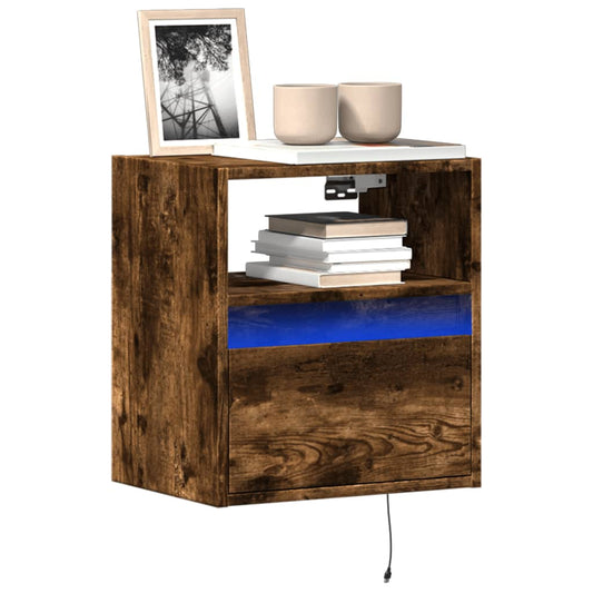 TV Wall Cabinets with LED Lights 2 pcs Smoked Oak 41x31x45 cm