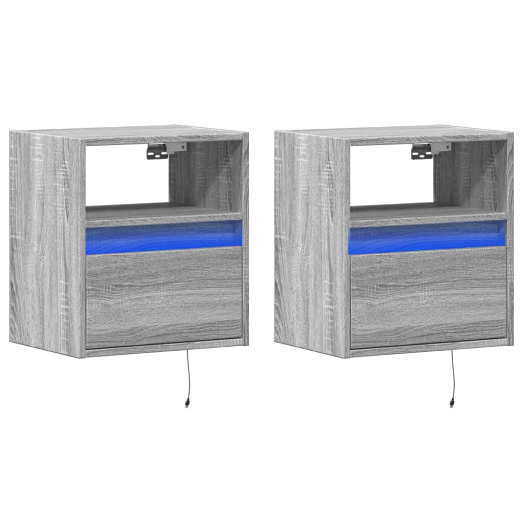 TV Wall Cabinets with LED Lights 2 pcs Grey Sonoma 41x31x45 cm