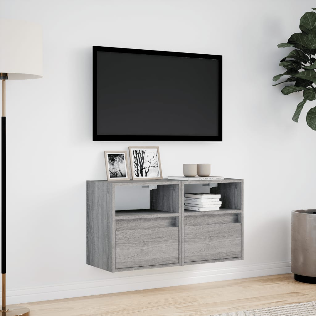 TV Wall Cabinets with LED Lights 2 pcs Grey Sonoma 41x31x45 cm