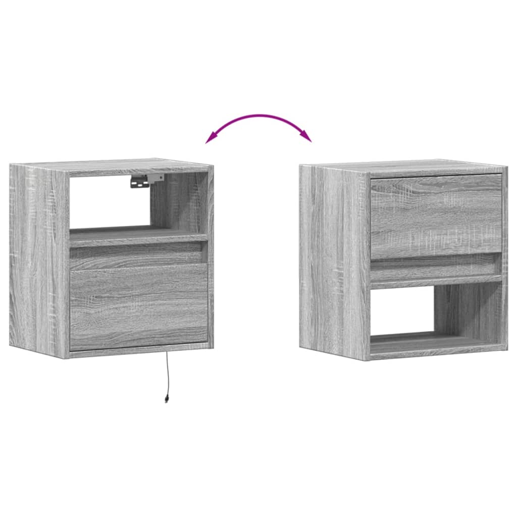 TV Wall Cabinets with LED Lights 2 pcs Grey Sonoma 41x31x45 cm