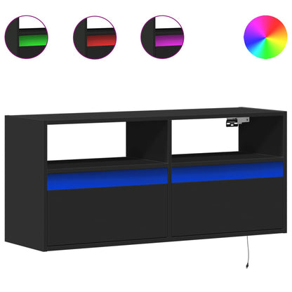 TV Wall Cabinet with LED Lights Black 100x31x45 cm